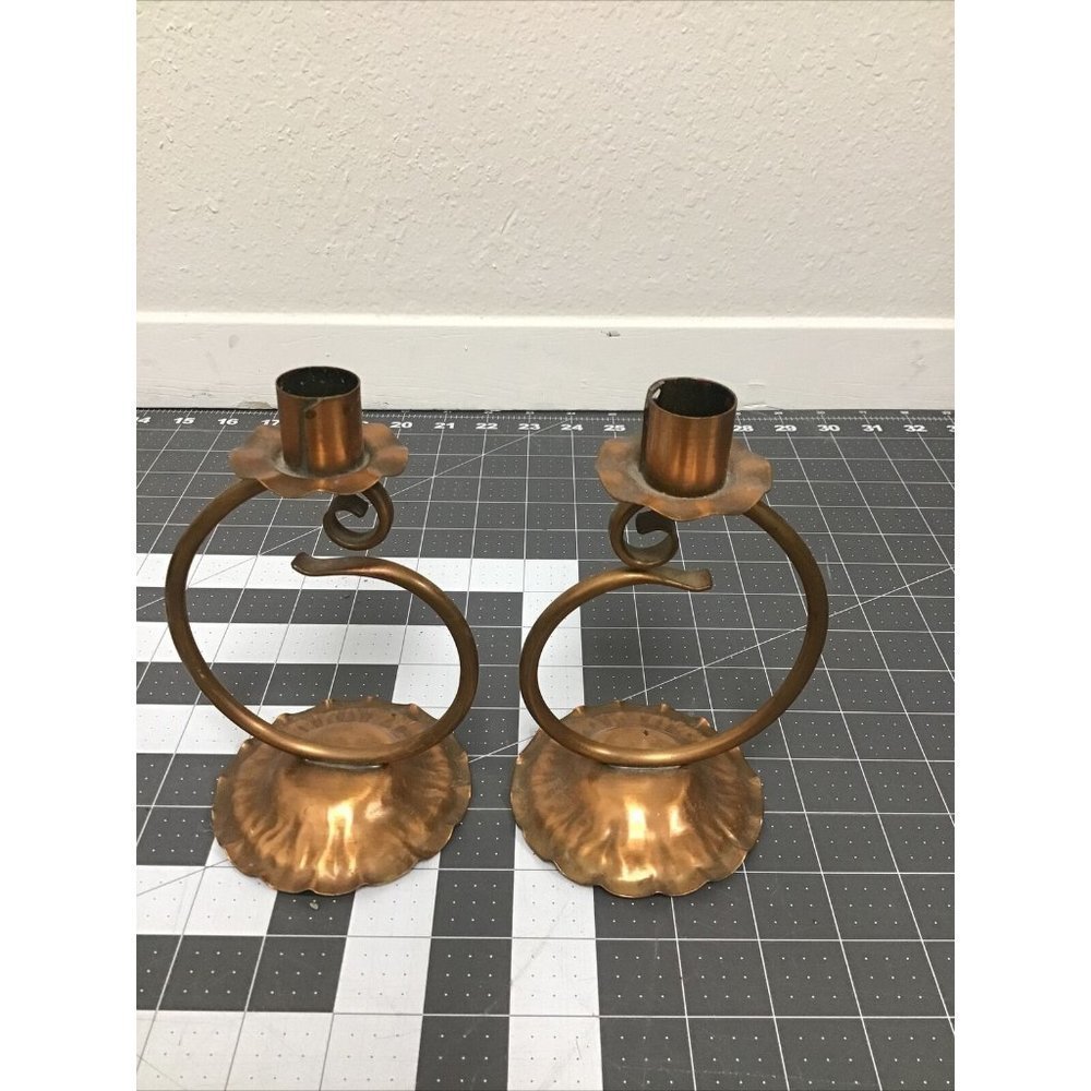 MID Century Handmade Art Copper Candle Holders